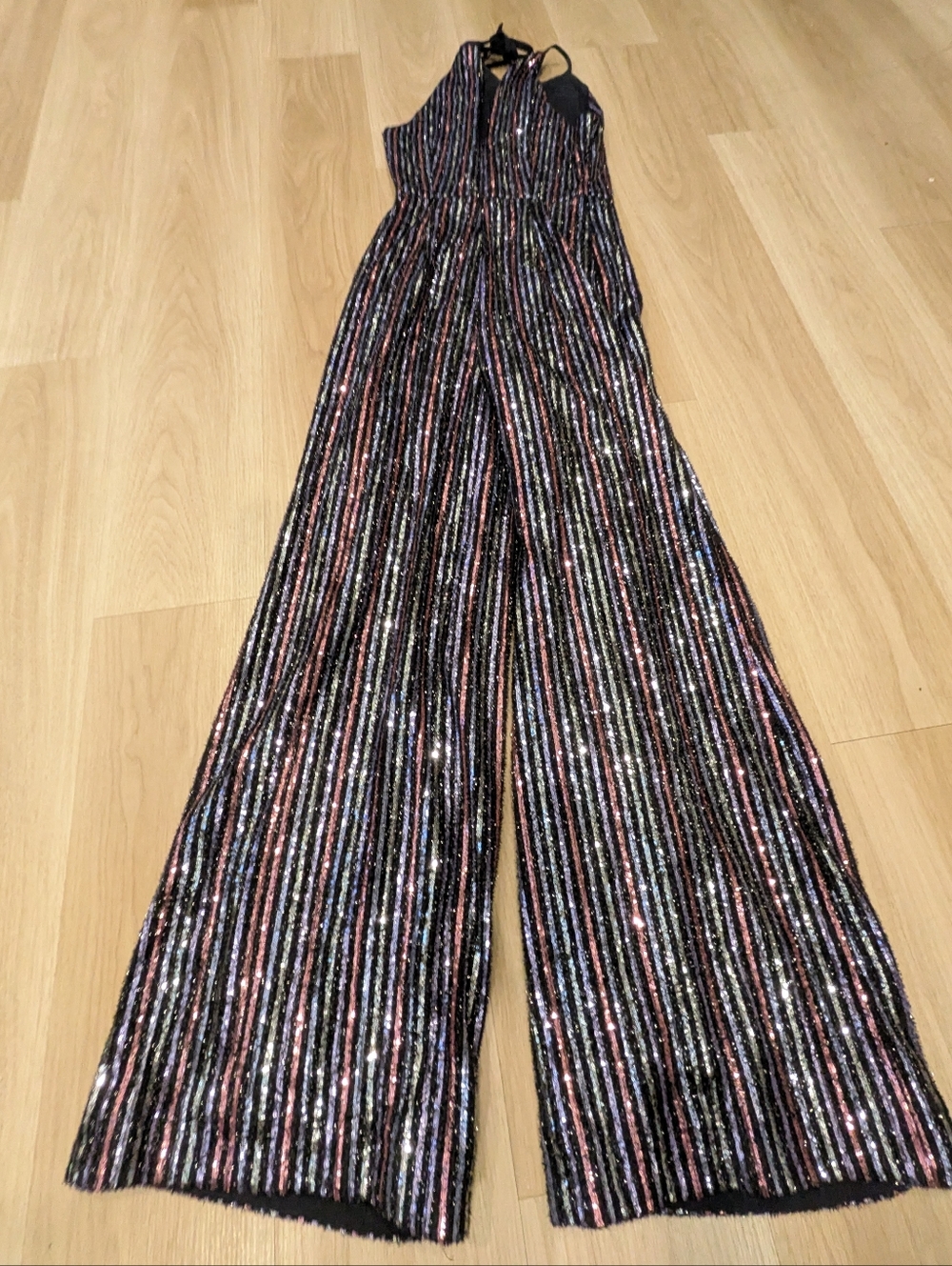 Anthropologie Maeve Disco Halter Sparkle Striped Jumpsuit Size 2 - Picture 8 of 8